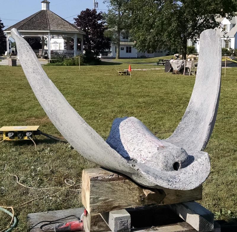 Andreas von Huene is working on one of his signature owls during the Symposium. It's actually upside down right now, once mounted on its base the wings will be in the downward position. Margaret Hoffman photo