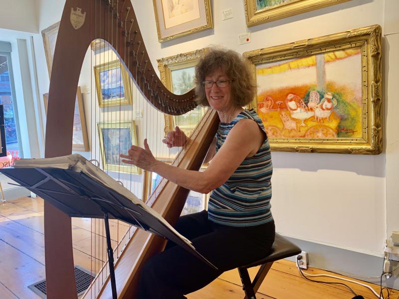 Alna’s Suki Flanagan plays inside Wiscasset Bay Gallery. SUSAN JOHNS/Wiscasset Newspaper