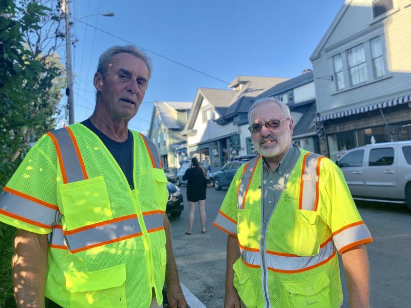Contractor Pike Industries’ project manager Wayne Blais, left, and Maine Department of Transportation’s project resident Rob Clewley. SUSAN JOHNS/Wiscasset Newspaper