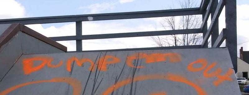 Overlock Memorial Skatepark was another area targeted, with close to a dozen different marks made, some including adult language or images. (photo by Erica Thoms)