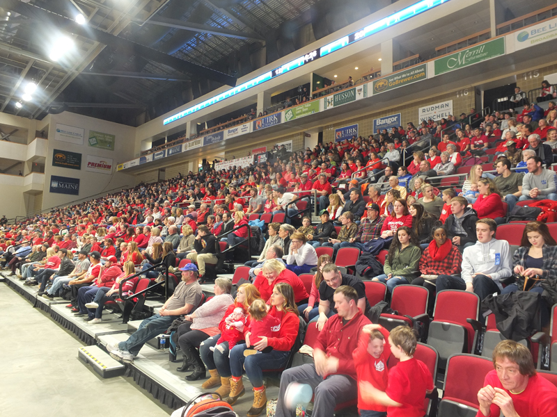 A large number of dedicated fans from Vinalhaven made the trek to Bangor to watch the Vinalhaven girls basketball team win the 2017 state championship. (File photo/Chris Wolf)