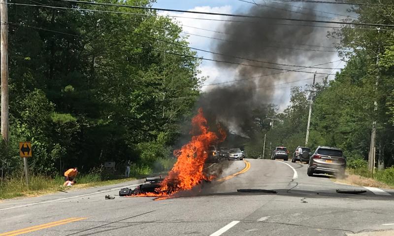The motorcycle rider was thrown 15 feet in the air, reported witnesses. (Photo courtesy Michele Orne)