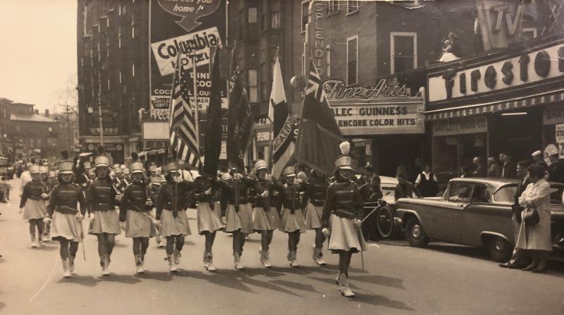 The Twin Town Cadets march with precision down a Portland street, in the early 1960s. (Photo courtesy Linda Milliken Roden)