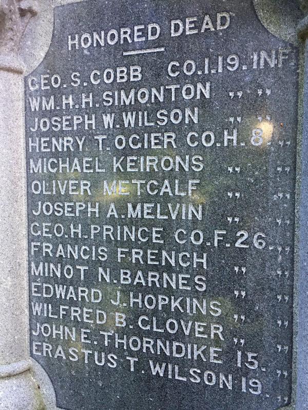 Names of the 14 the honored dead from the Civil War. (Photo courtesy Barbara F. Dyer)