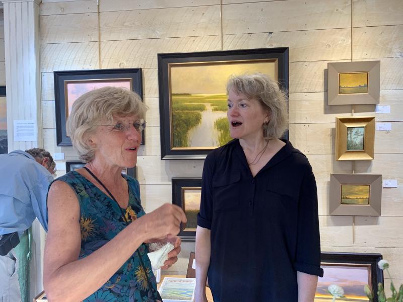 Woolwich’s Jan Thorpe, left, and Sylvan Gallery owner Ann Scanlan. SUSAN JOHNS/Wiscasset Newspaper