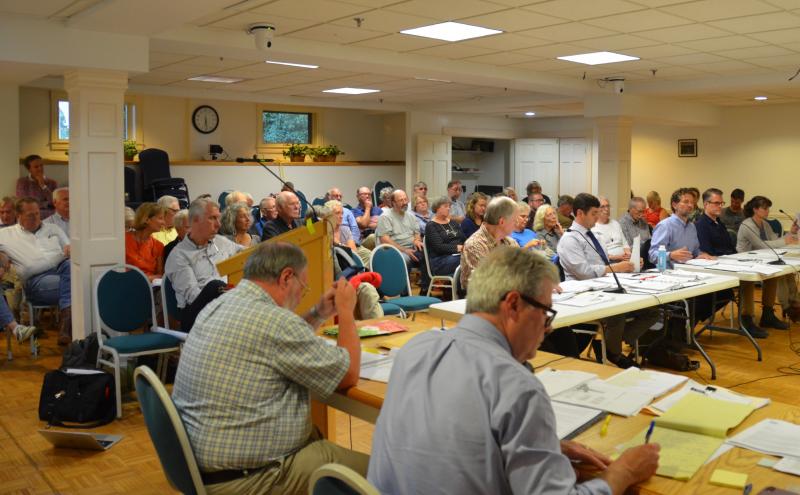 The Geoffrey C. Parker Conference Room at the Rockport Opera House filled with citizens, attorneys, municipal staff and the appellant. (Photo by Lynda Clancy)