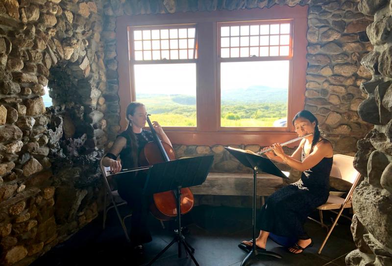 The Windfern Ensemble helps celebrate the Aug. 27 campaign kickoff on Beech Hill. (Photo by Lynda Clancy)