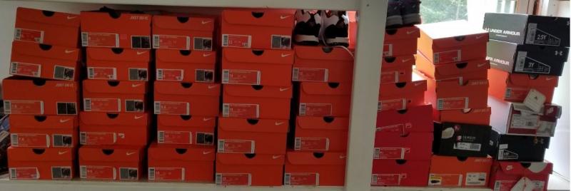 Boxes of shoes ready for distribution this school year. (Courtesy John Murphy)