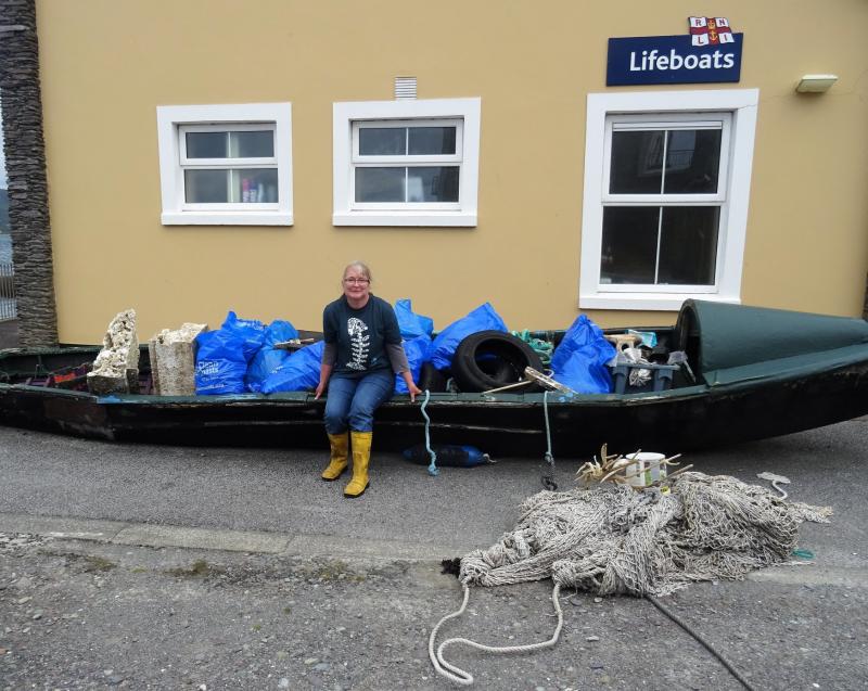 Cleaning up Beginish Island, with Rosemary Hill. (Photo courtesy Rosemary Hill)