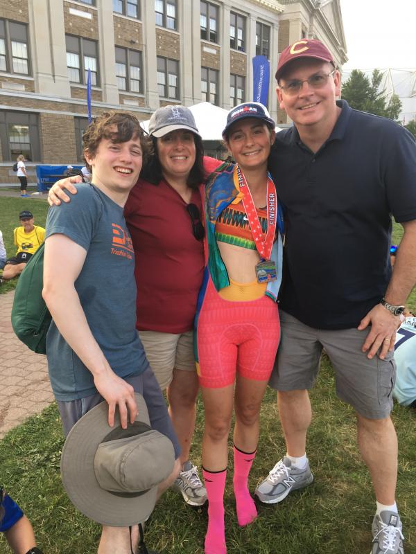 Katie Clayton and her supporters at the Ironman Lake Placid triathlon. (Courtesy Bruce Clayton)