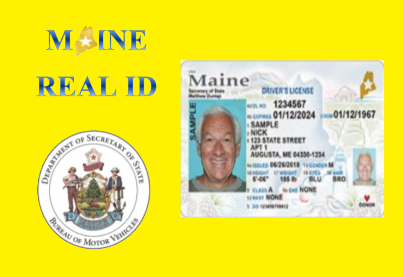 A sample of a Maine driver’s license in compliance with the REAL ID Act. Complaint licenses will possess the gold star, located in the upper right hand corner of the license.