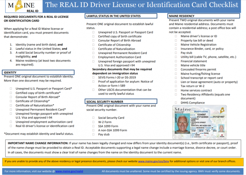 A checklist and information about compliance with the REAL ID Act.