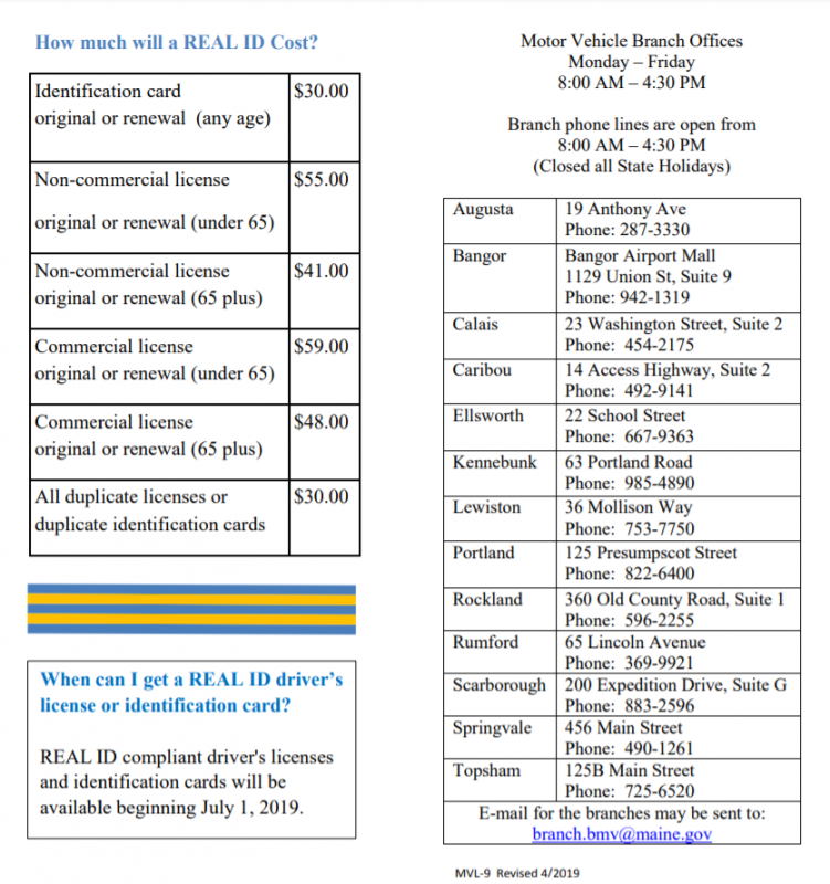 Costs of a REAL ID driver’s license or identification card and where to obtain a compliant identification card.