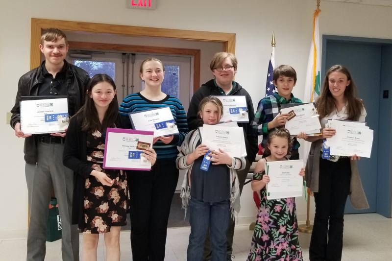 The Aldermere Achievers 4-H Club at the Knox-Lincoln 4-H Achievement Celebration (left to right): Jordan Overlock, Britney Jackson, Julia Benson, Isabelle Baker, Anthony Benson, Zoe Baker, Adam Eaton, and Elizabeth Eaton. (Photo by Heidi Baker)