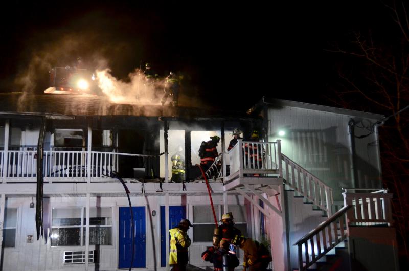 The fire at the Schooner Bay Motel on Route 1 near Hoboken broke out at 3 a.m., with fire alarms sounding and motel guests evacuating their rooms. (Photos by Lynda Clancy)