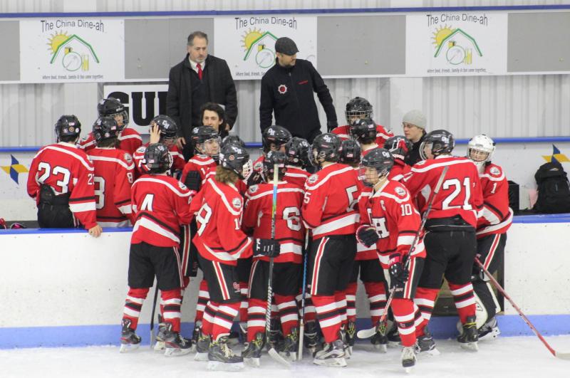 The Camden Hills ice hockey team in its Dec. 28 game against Gardiner. (Courtesy Molly Cole)