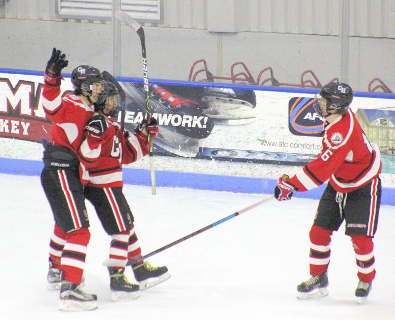 The Camden Hills ice hockey team in its Dec. 28 game against Gardiner. (Courtesy Molly Cole)