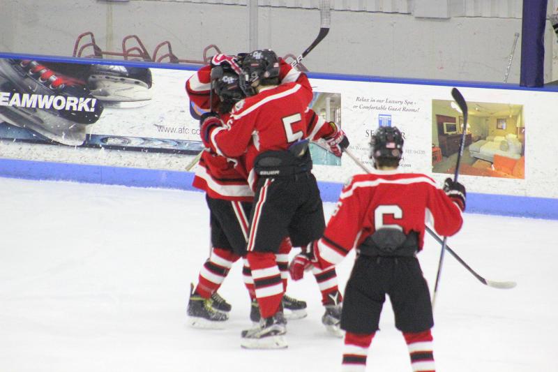 The Camden Hills ice hockey team in its Dec. 28 game against Gardiner. (Courtesy Molly Cole)
