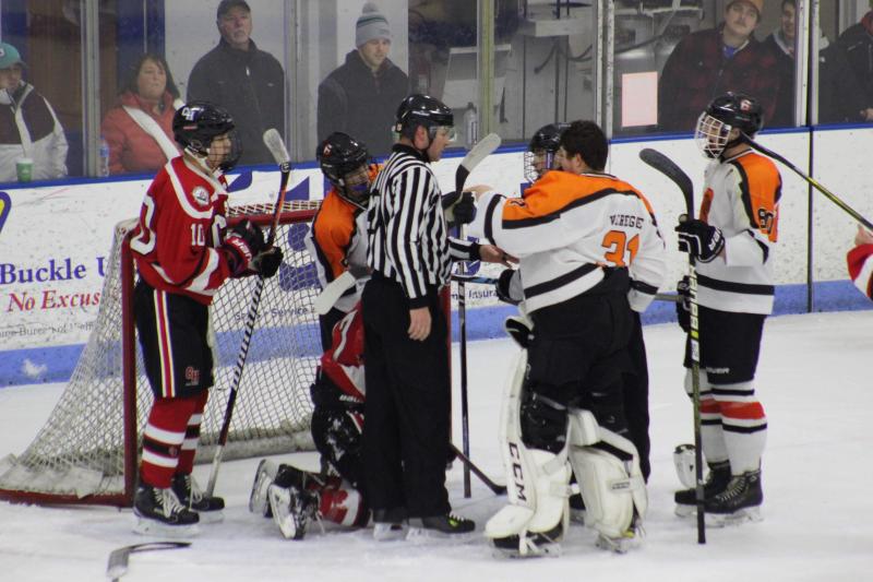 The Camden Hills ice hockey team in its Dec. 28 game against Gardiner. (Courtesy Molly Cole)