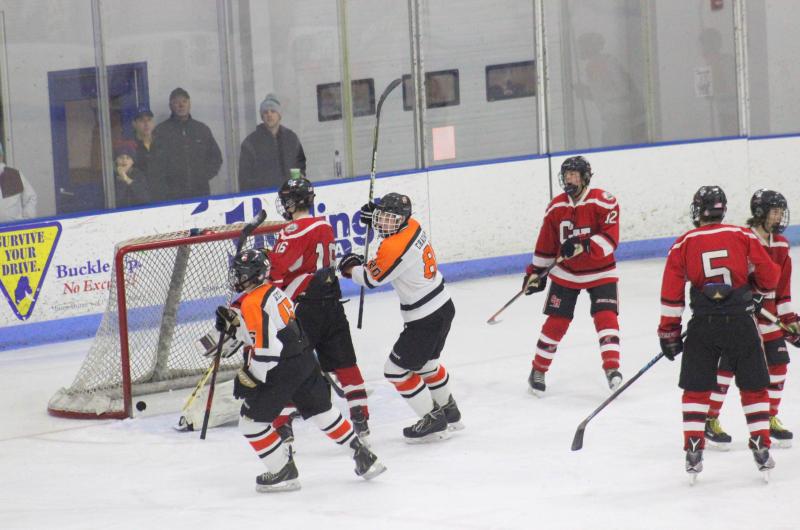 The Camden Hills ice hockey team in its Dec. 28 game against Gardiner. (Courtesy Molly Cole)