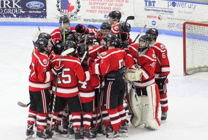 The Camden Hills ice hockey team in its Dec. 28 game against Gardiner. (Courtesy Molly Cole)