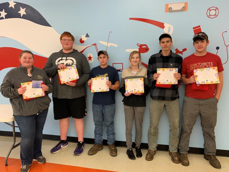 Afternoon students (left to right): Madyson Brown - EMS; Drake Westover - Computer Careers; Justin Norwood - STRIVE; Ilana Currier - Graphic Design; Theodore Dodge, Electrical Trades; Dalton Rossignol - Welding Technology. (Photo courtesy Waldo County Technical Center)