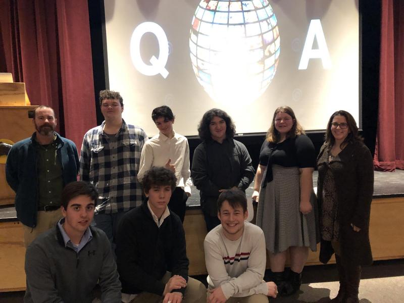 Back Row, left to right: Richard Worner, (Teacher, Medomak Valley HS), Richard Ware (Medomak Valley HS), Ryan Lynch, Jose Pereira and Alexa Barstow (Oceanside HS); Jennifer Cross (Teacher, Oceanside HS). Front row, left to right: Hayden Daigle, Jethro Pease and Wyatt Sikes (Medomak Valley HS). (Photo courtesy Informed Young Leaders Series)