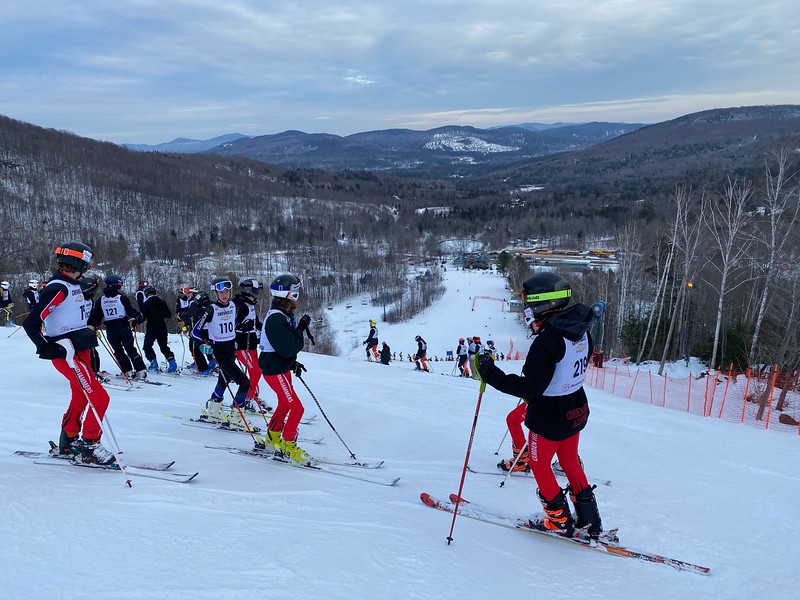 Members of the Camden Hills alpine ski team including Giacomo Pellizzari (219). (Courtesy Mike Smith)