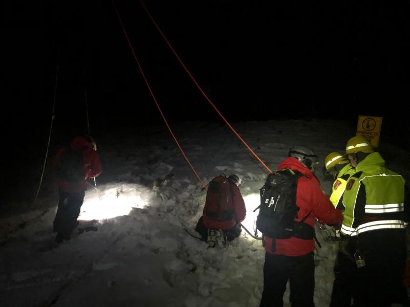 Ragged Mountain Ski Patrol, Camden Firefighters, High Angle Rescue Team and community volunteers gave several hours of their time Saturday evening, Jan. 25, to practice emergency evacuation skills at the Camden Snow Bowl. (Photo by Lynda Clancy)