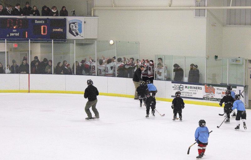 6U skaters participate in a skating session during a break of the Camden Hills varsity ice hockey game Jan. 4.