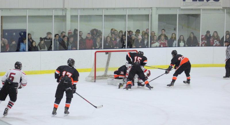 The Camden Hills varsity ice hockey team in its Jan. 4 game against Brunswick. (Courtesy Molly Cole)