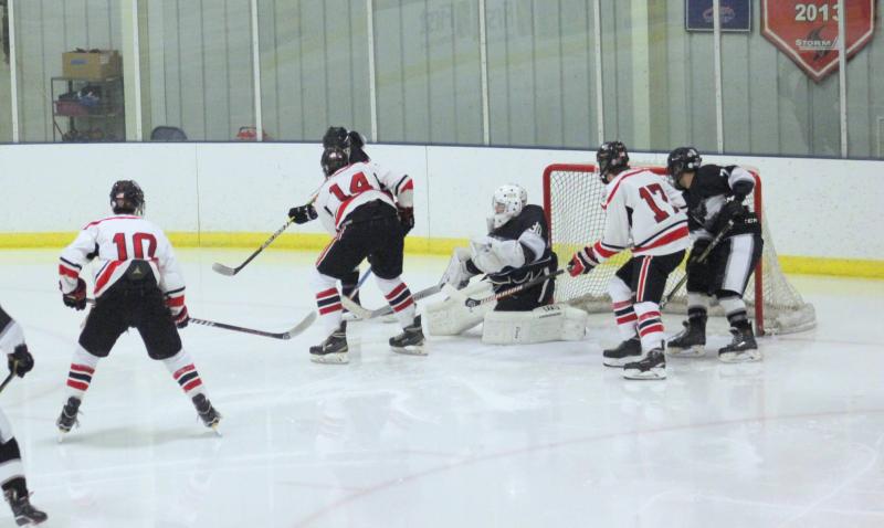 The Camden Hills ice hockey team in a Jan. 11 game. (Courtesy Molly Cole)