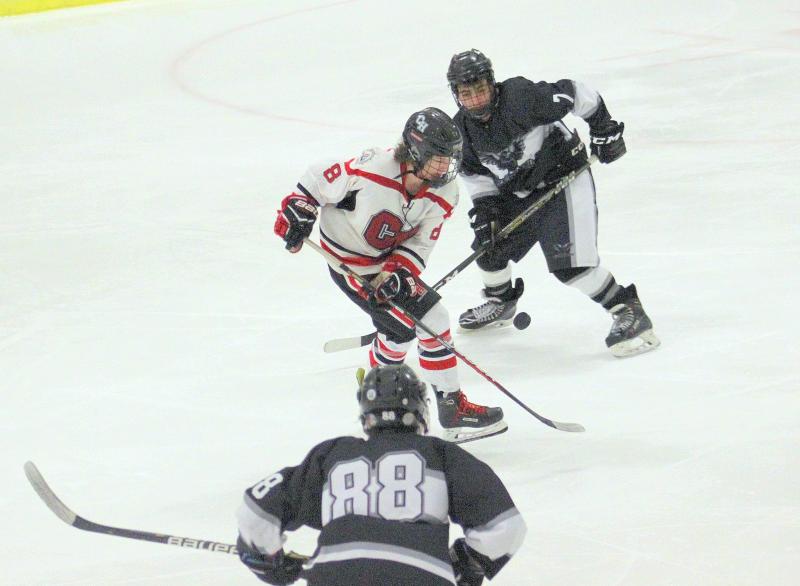 The Camden Hills ice hockey team in a Jan. 11 game. (Courtesy Molly Cole)