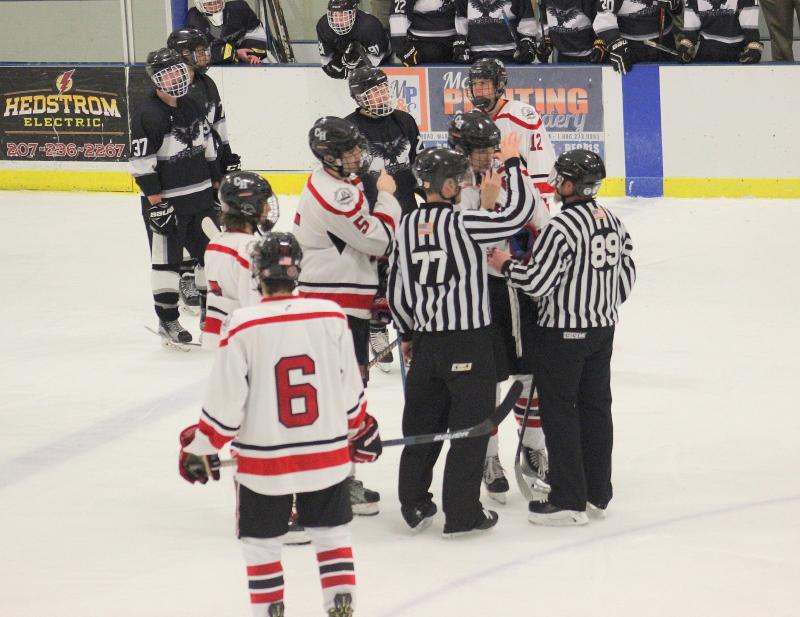 The Camden Hills ice hockey team in a Jan. 11 game. (Courtesy Molly Cole)