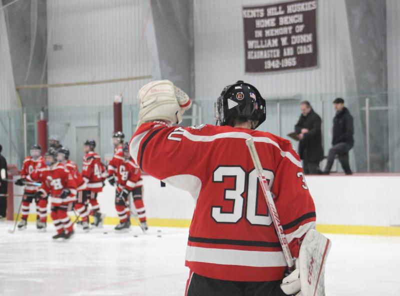 The Camden Hills varsity ice hockey team in a Jan. 14 game. (Courtesy Molly Cole)