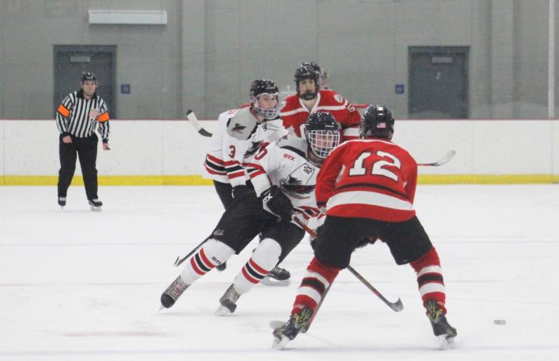 The Camden Hills varsity ice hockey team in a Jan. 14 game. (Courtesy Molly Cole)
