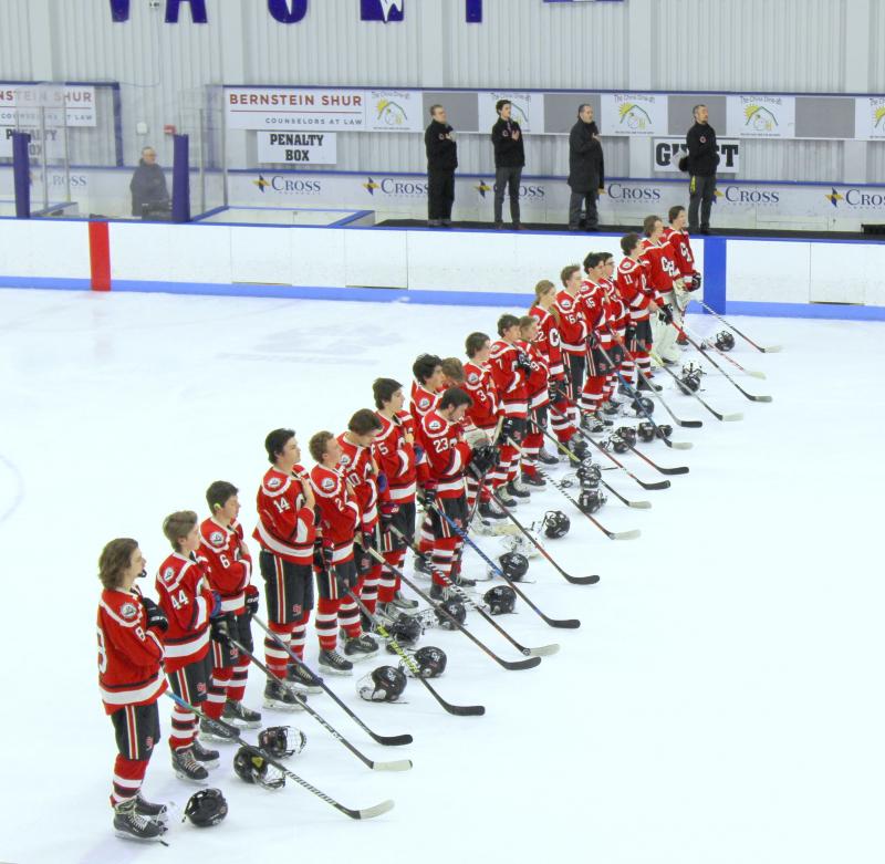 The Camden Hills ice hockey team in its Jan. 25 game. (Courtesy Molly Cole)