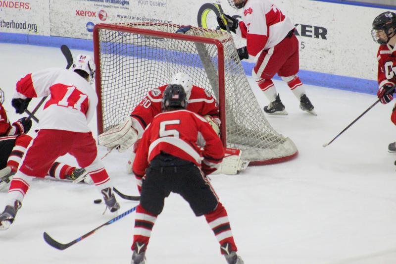 The Camden Hills ice hockey team in its Jan. 25 game. (Courtesy Molly Cole)