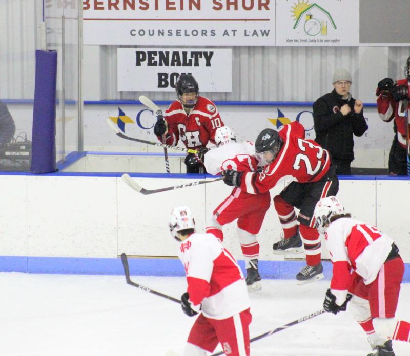 The Camden Hills ice hockey team in its Jan. 25 game. (Courtesy Molly Cole)