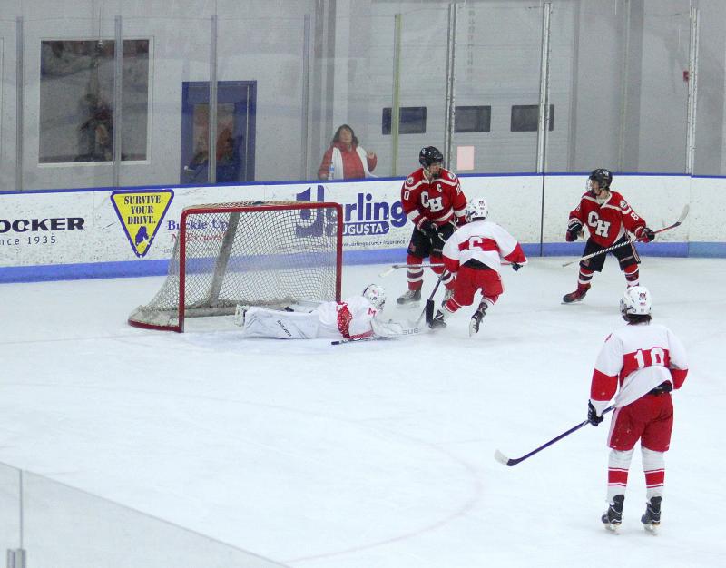 The Camden Hills ice hockey team in its Jan. 25 game. (Courtesy Molly Cole)