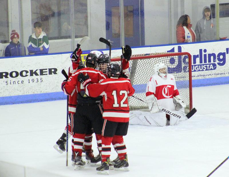 The Camden Hills ice hockey team in its Jan. 25 game. (Courtesy Molly Cole)
