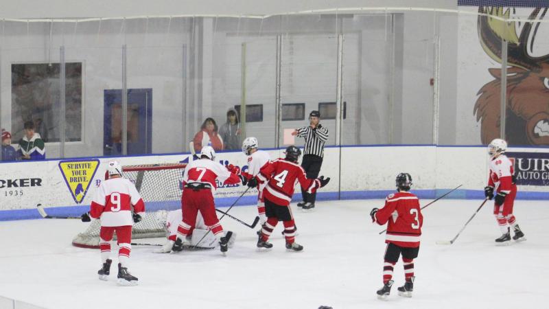 The Camden Hills ice hockey team in its Jan. 25 game. (Courtesy Molly Cole)