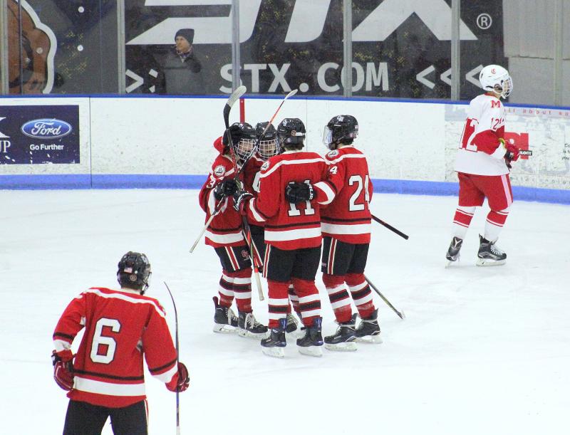 The Camden Hills ice hockey team in its Jan. 25 game. (Courtesy Molly Cole)