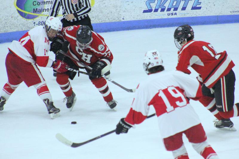 The Camden Hills ice hockey team in its Jan. 25 game. (Courtesy Molly Cole)