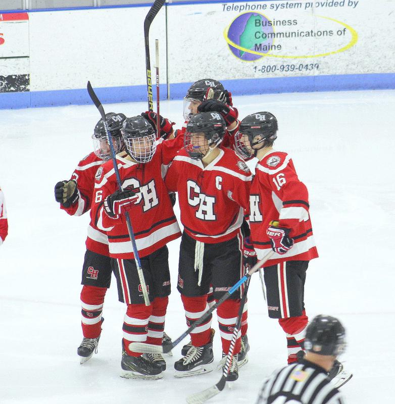 The Camden Hills ice hockey team in its Jan. 25 game. (Courtesy Molly Cole)