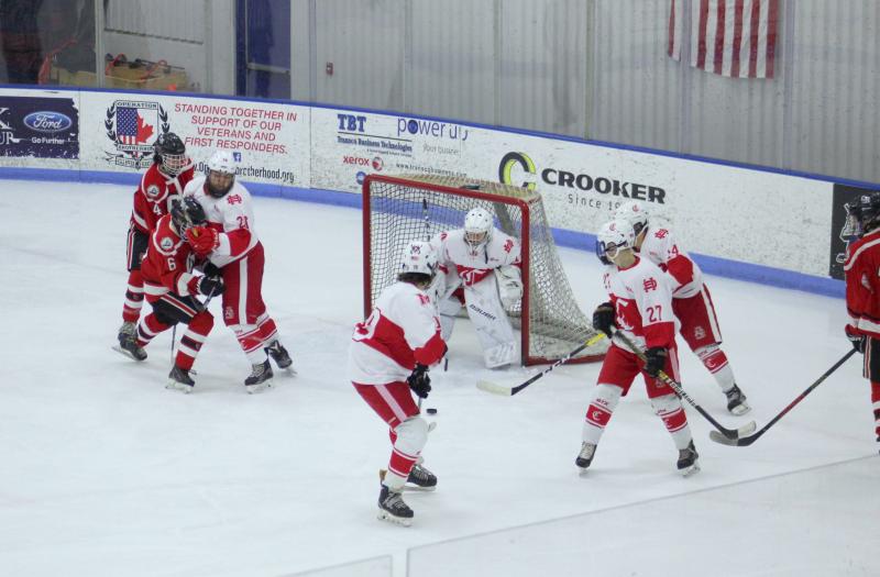 The Camden Hills ice hockey team in its Jan. 25 game. (Courtesy Molly Cole)
