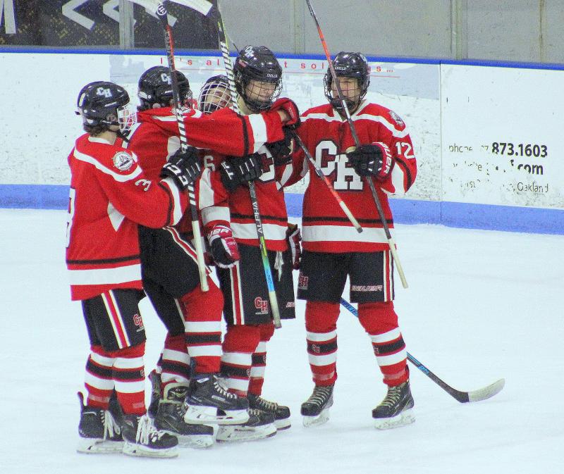 The Camden Hills ice hockey team in its Jan. 25 game. (Courtesy Molly Cole)