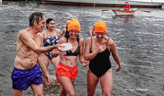 On Feb. 1, 2020, a crowd plunged into Camden Harbor during Winterfest. (Photo courtesy Sundog Outdoor Expeditions)