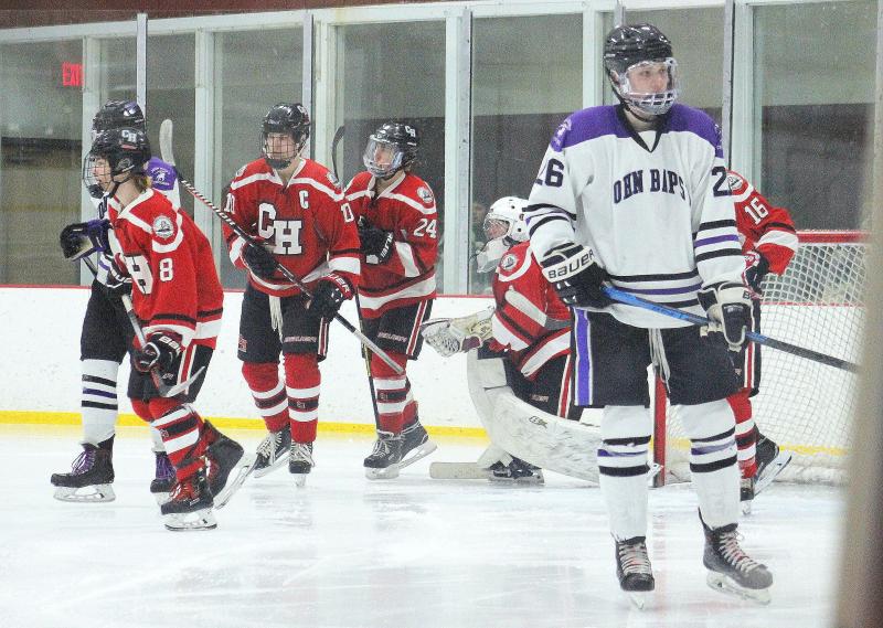 The Camden Hills ice hockey team during its Feb. 19 game. (Courtesy Molly Cole)