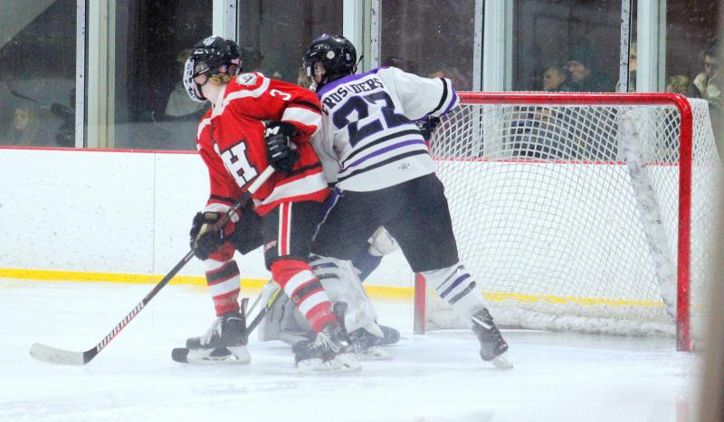 The Camden Hills ice hockey team during its Feb. 19 game. (Courtesy Molly Cole)